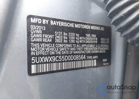 2013 BMW X3 xDrive28I z USA, uszkodzony, nr VIN 5UXWX9C55D0D08564